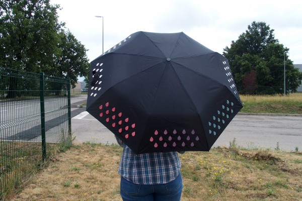 Parapluie changeant de couleur porté