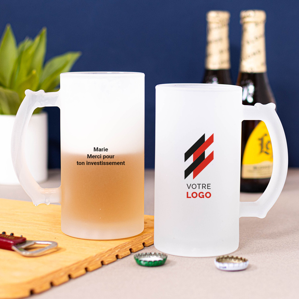 Chope à bière avec logo personnalisé gravure verre