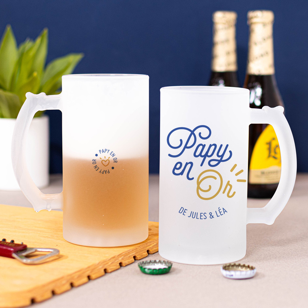 Grande chope à bière papy en or personnalisée