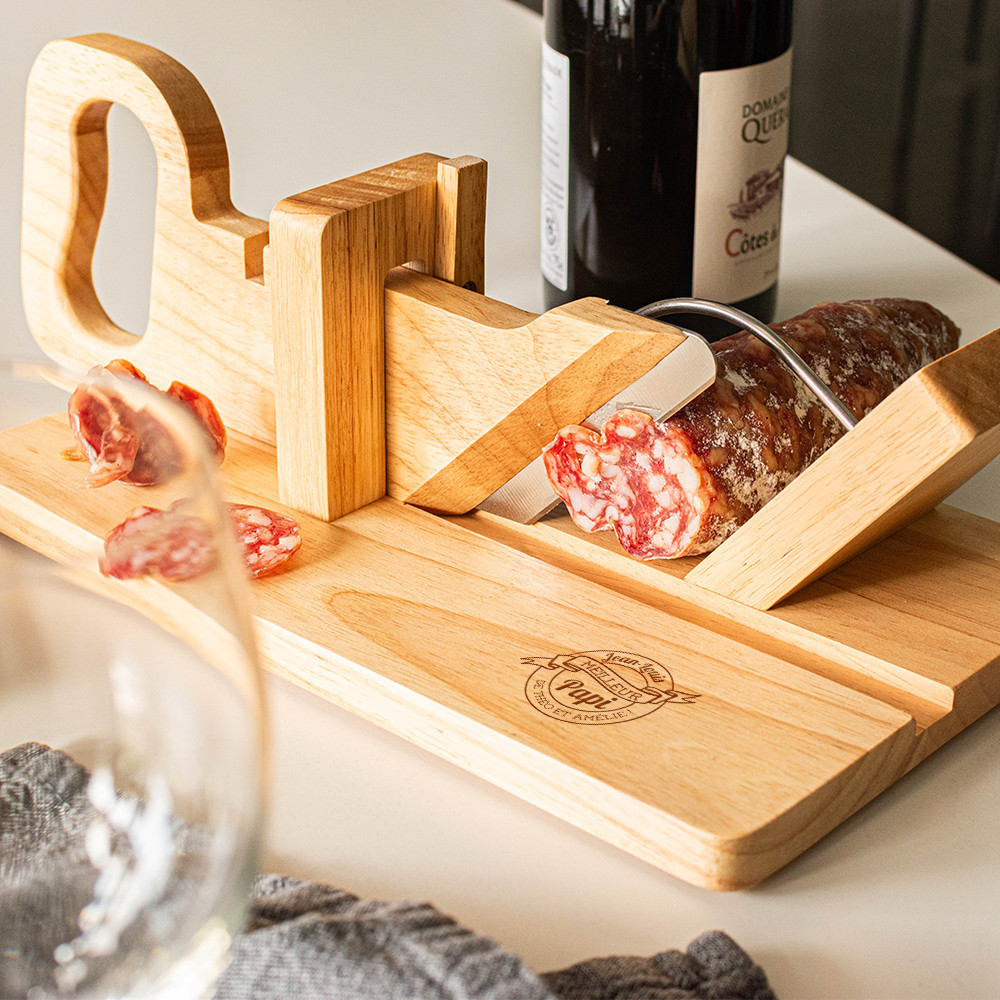 Guillotine à saucisson papy personnalisable bois de hêtre