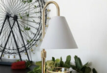 Comment fonctionne une lampe chauffe-bougie ? Lampe chauffe-bougie Candelia avec abat-jour blanc au-dessus d'une bougie parfumée en verre